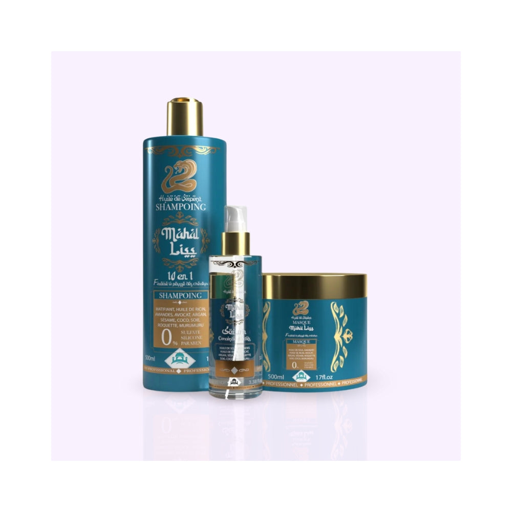 Mahal Liss® | Huile de Serpent | Trio Shampoing, Masque & Sérum