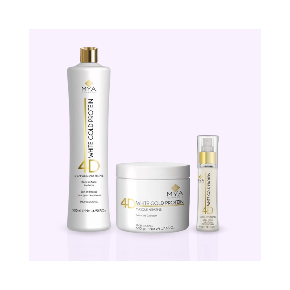 Mya Cosmetic | White Gold Protein 4D | Shampoing, masque & sérum