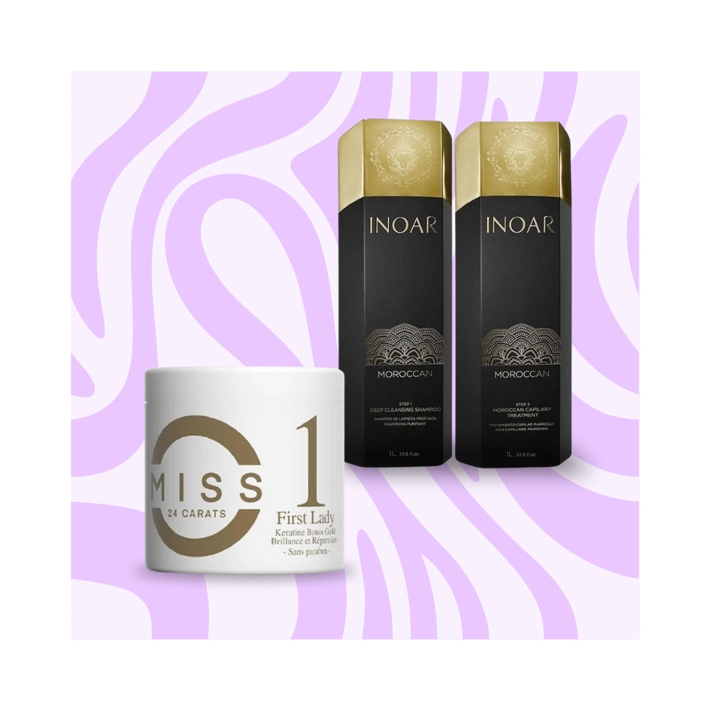 Mix&Liss | INOAR Marroquino & Miss 24 Carats First Lady | Kit lissage brésilien + Botox