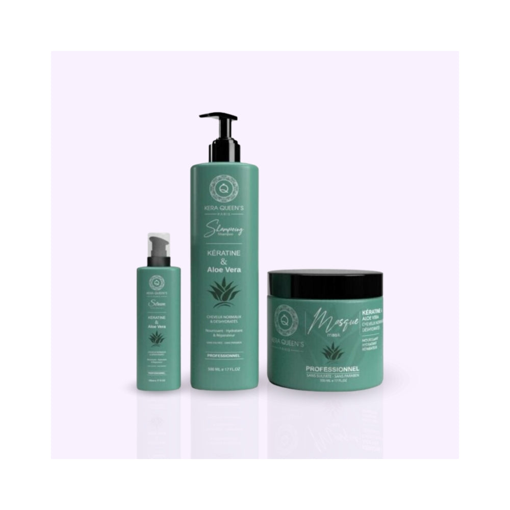 KERA QUEEN'S | Kératine x Aloe Vera | Trio shampoing, masque & sérum