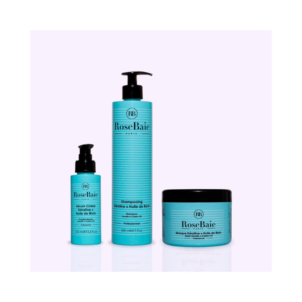 RoseBaie | Kératine x Huile de Ricin | Trio shampoing, masque & sérum