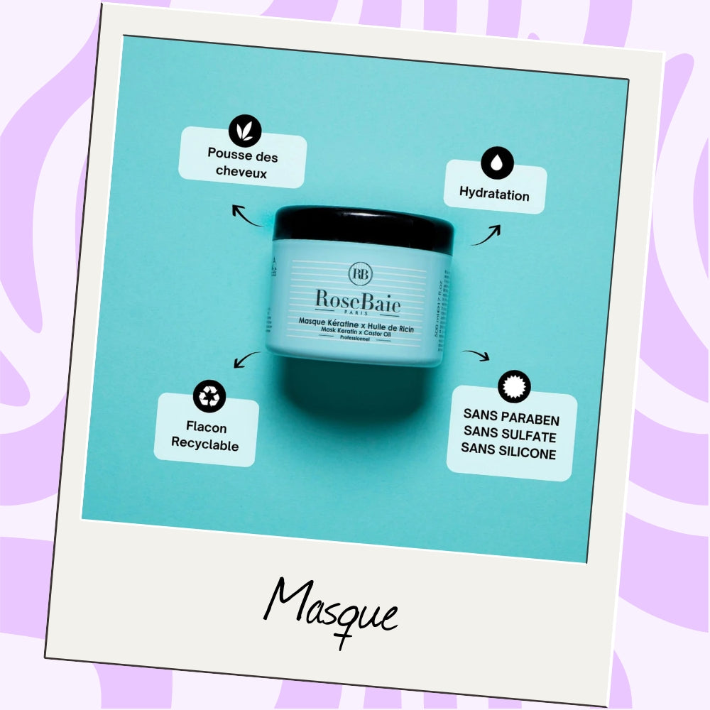 RoseBaie | Kératine x Huile de Ricin | Trio shampoing, masque & sérum