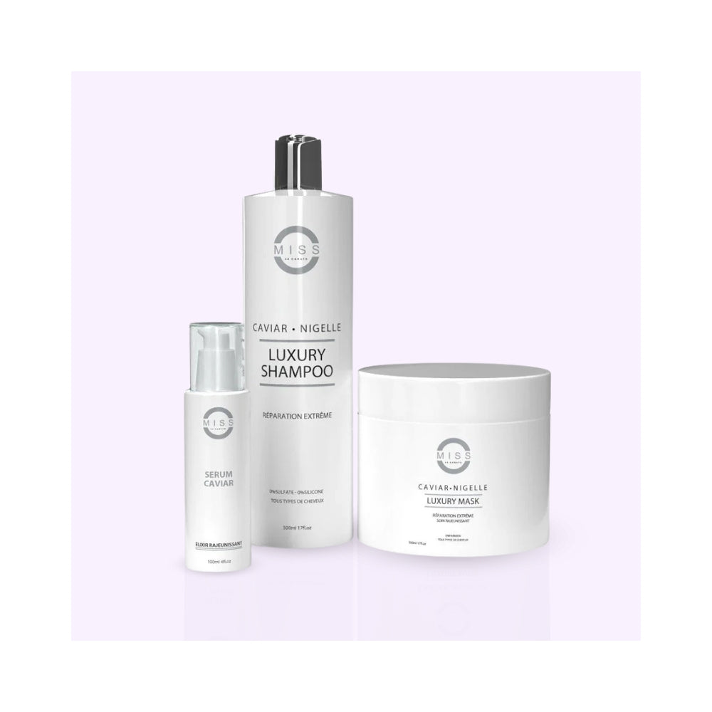 Miss 24 Carats | Gamme Caviar x Nigelle | Trio shampoing, masque & sérum